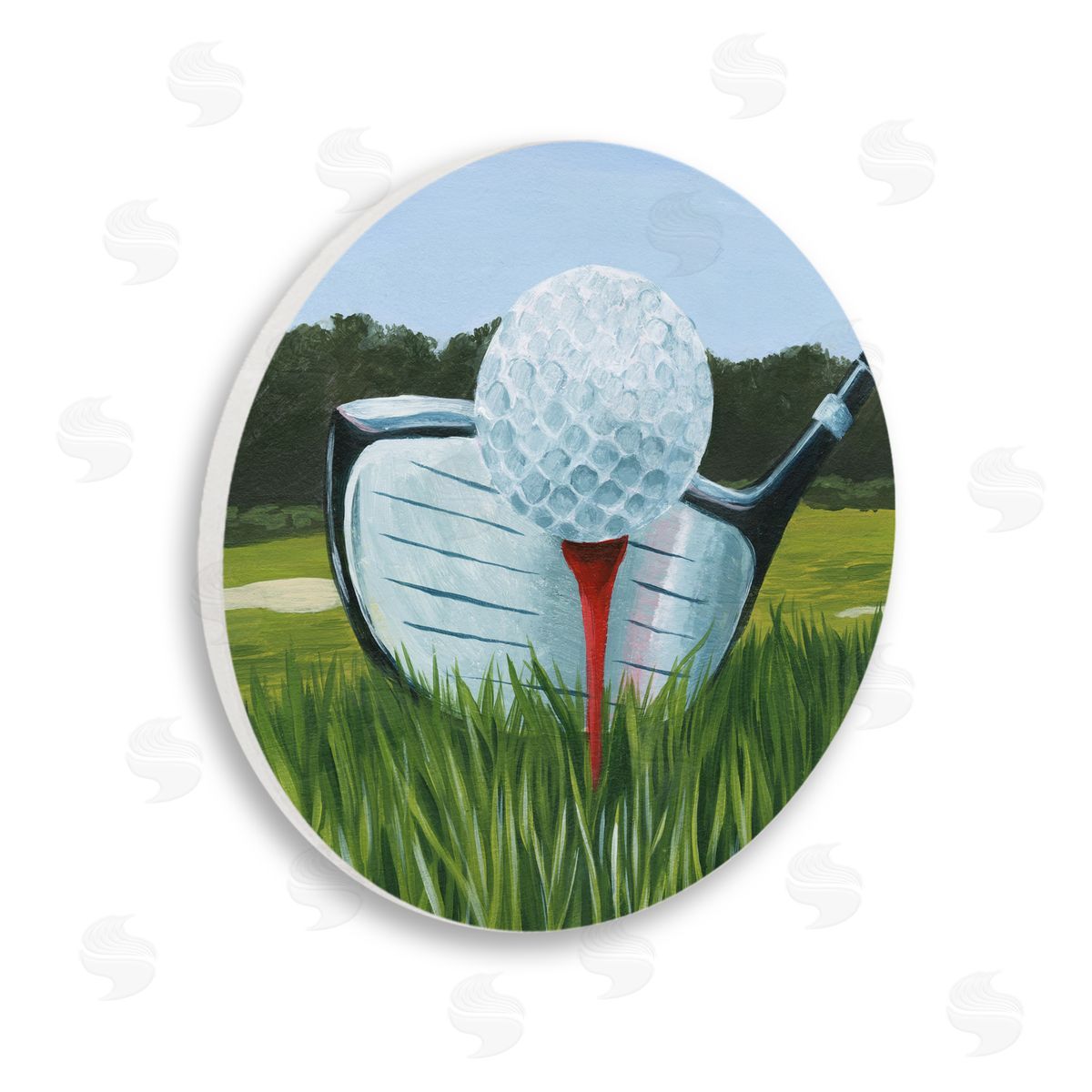 Grace Popp Golf Tee Close Up Field Green Sports Painting Wooden Wall Plaque Art Print