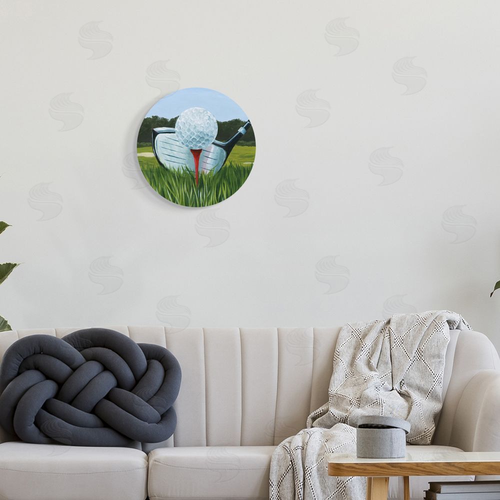 Grace Popp Golf Tee Close Up Field Green Sports Painting Round Wall Plaque Art Print in Room