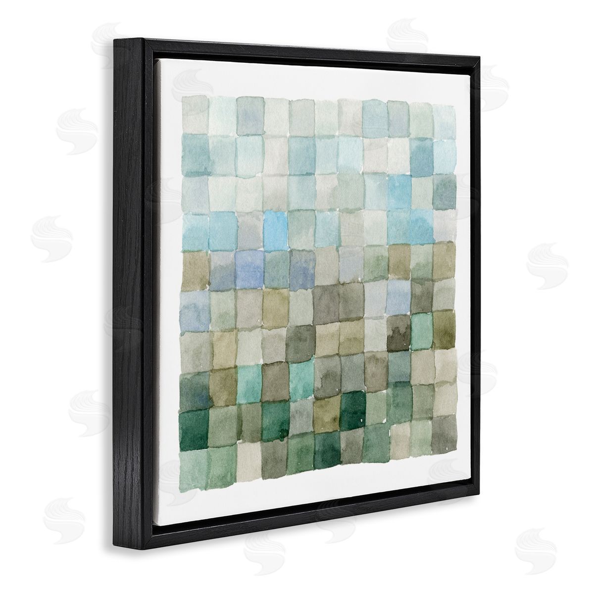 Modern Watercolor Checkered Shapes Black Floating Frame Canvas Wall Art, Home Decor by Emma Caroline