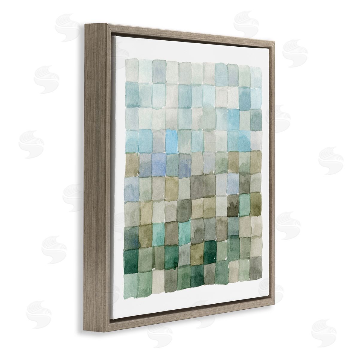 Modern Watercolor Checkered Shapes Brown Floating Frame Canvas Wall Art, Home Decor by Emma Caroline