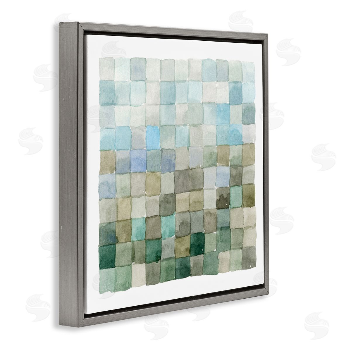 Modern Watercolor Checkered Shapes Grey Floating Frame Canvas Wall Art, Home Decor by Emma Caroline
