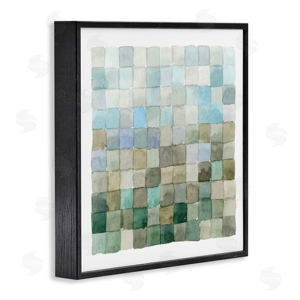 Modern Watercolor Checkered Shapes Black Frame Print Wall Art, Home Decor by Emma Caroline