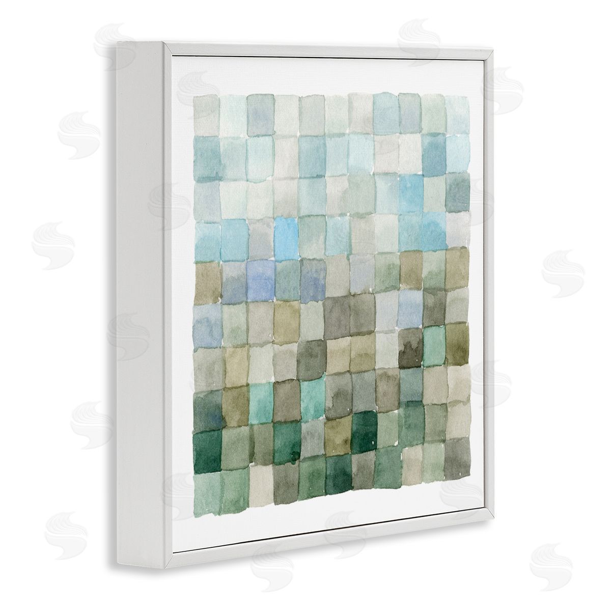 Modern Watercolor Checkered Shapes White Frame Print Wall Art, Home Decor by Emma Caroline