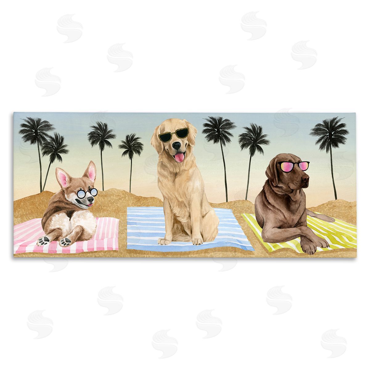 Grace Popp Whimsical Dogs Sunglasses Beach Towels Palm Trees