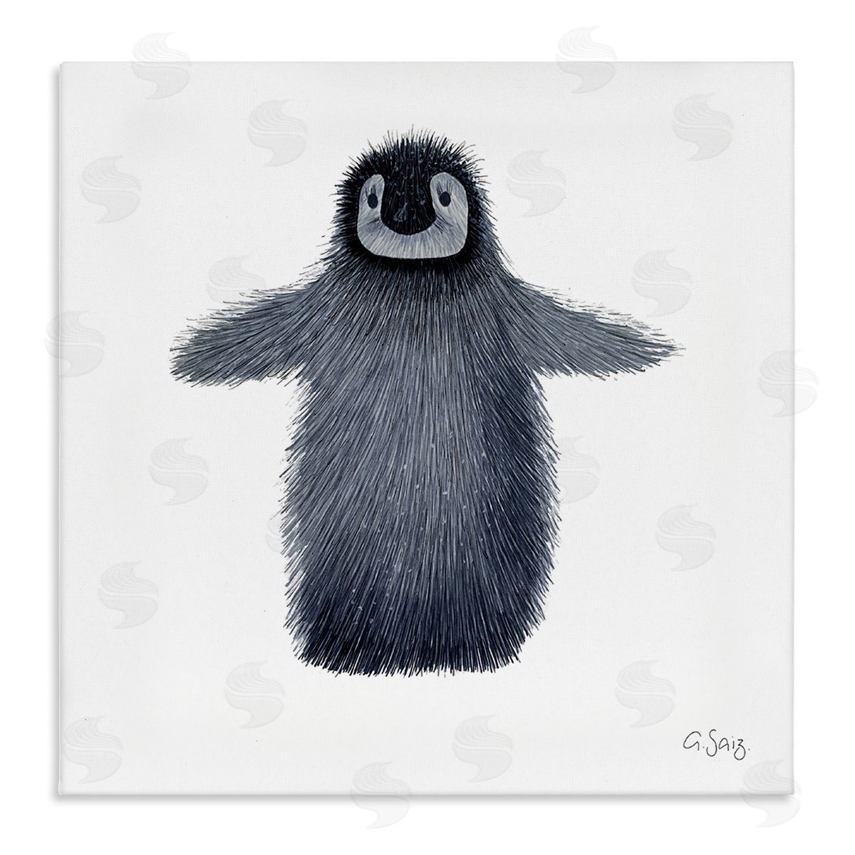 Ale Saiz Studio Adorable Baby Penguin Bird Arctic Animal Illustration Stretched Canvas Wall Art Print