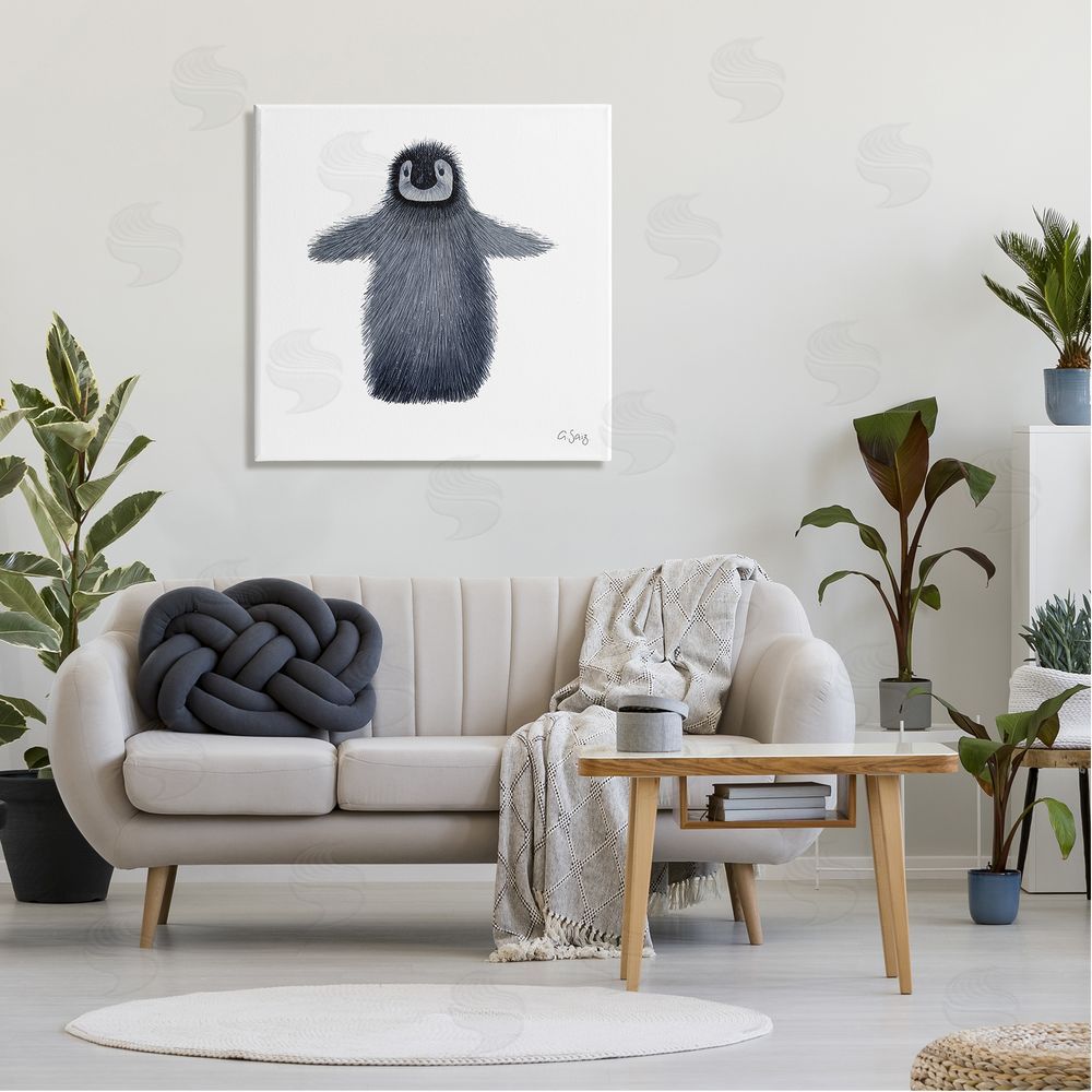Ale Saiz Studio Adorable Baby Penguin Bird Arctic Animal Illustration Canvas Wall Art in Room