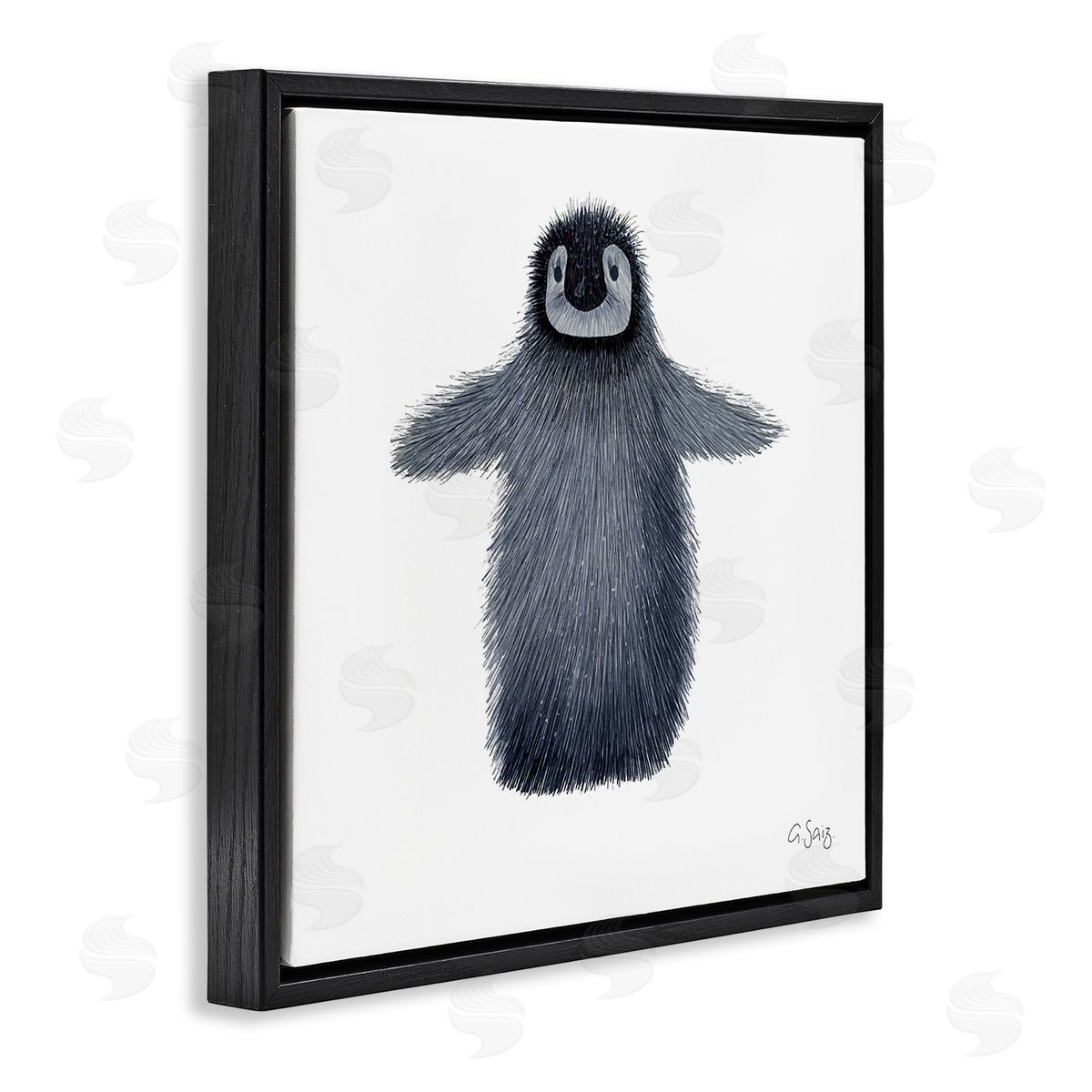 Ale Saiz Studio Adorable Baby Penguin Bird Arctic Animal Illustration Black Floating Frame Canvas Wall Art Print