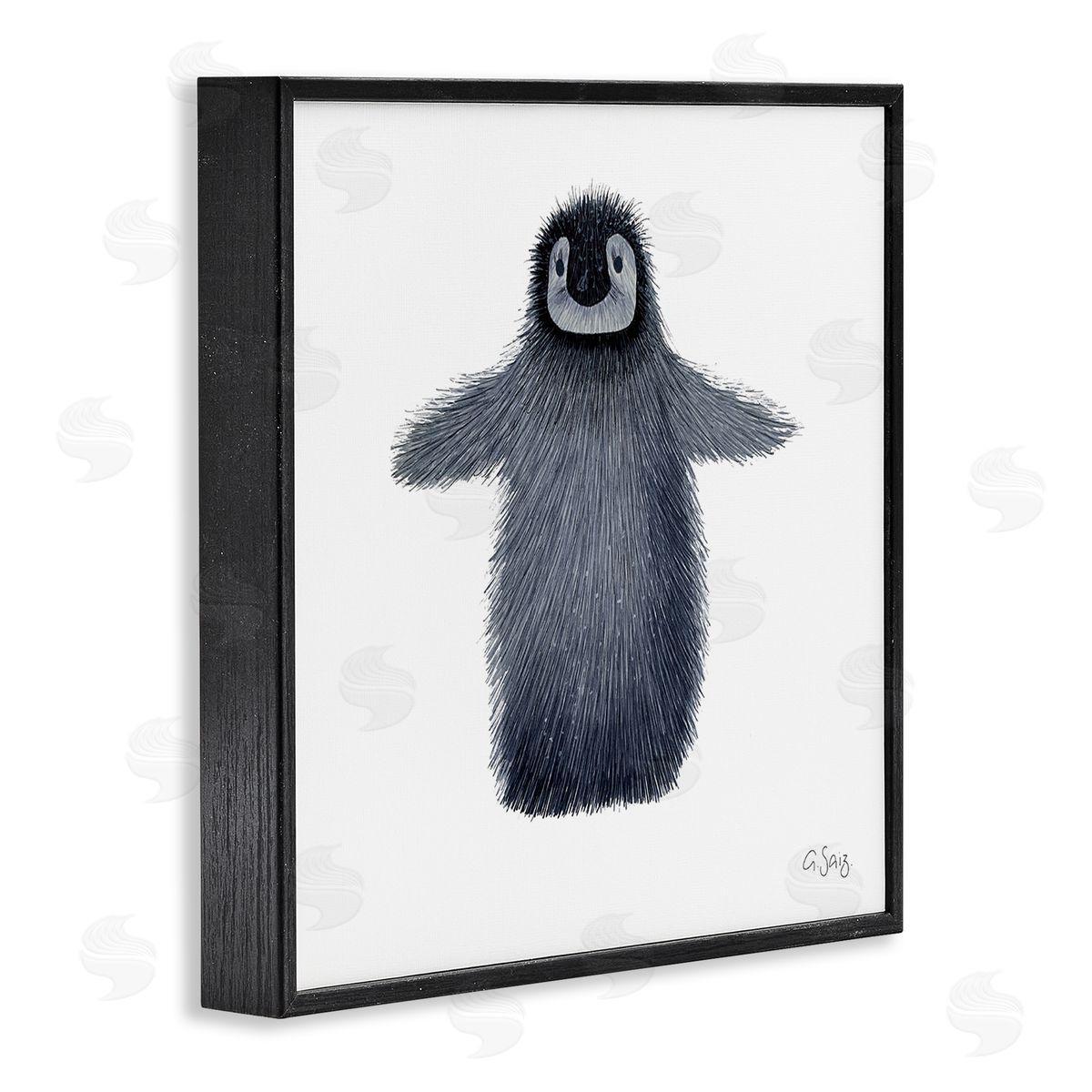 Ale Saiz Studio Adorable Baby Penguin Bird Arctic Animal Illustration Black Framed Glicee Wall Art Print
