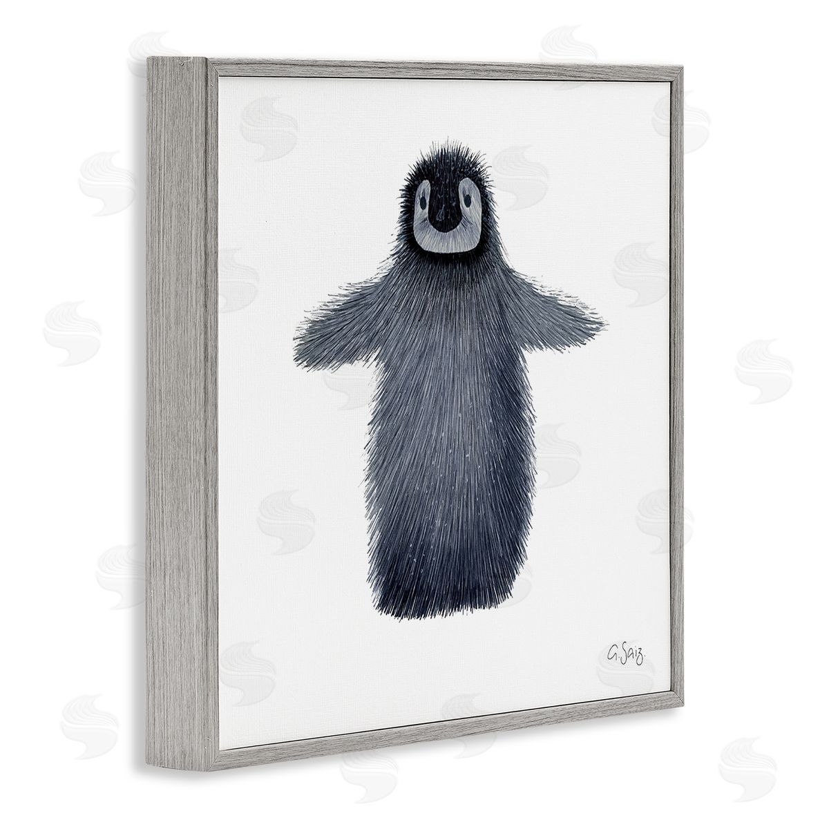 Ale Saiz Studio Adorable Baby Penguin Bird Arctic Animal Illustration Gray Framed Glicee Wall Art Print