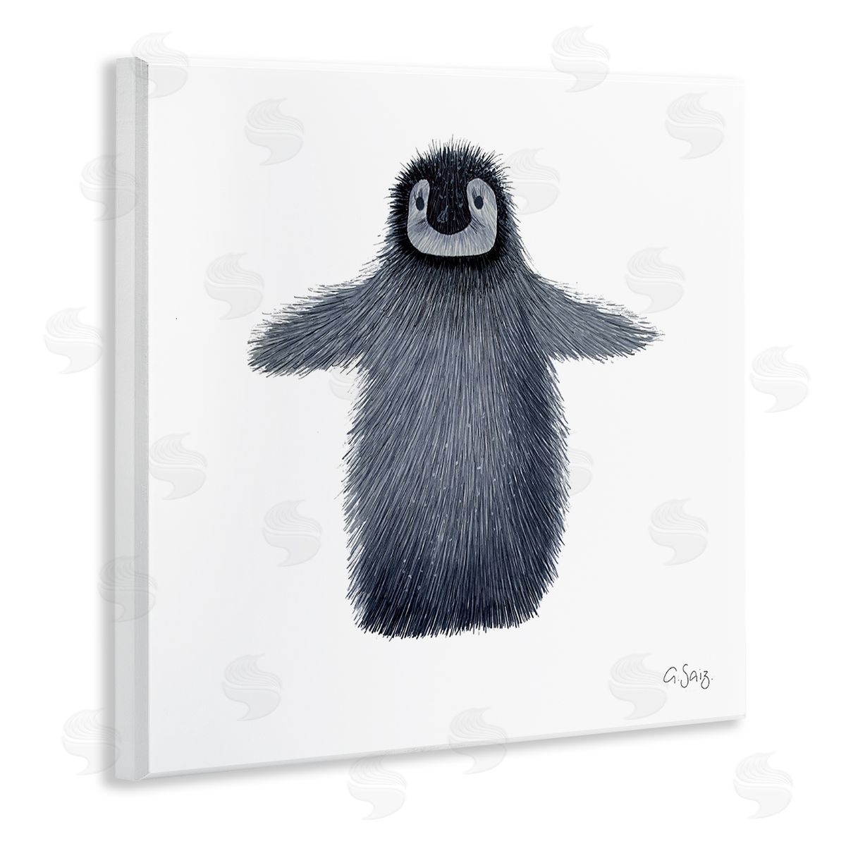 Ale Saiz Studio Adorable Baby Penguin Bird Arctic Animal Illustration Wooden Wall Plaque Art Print