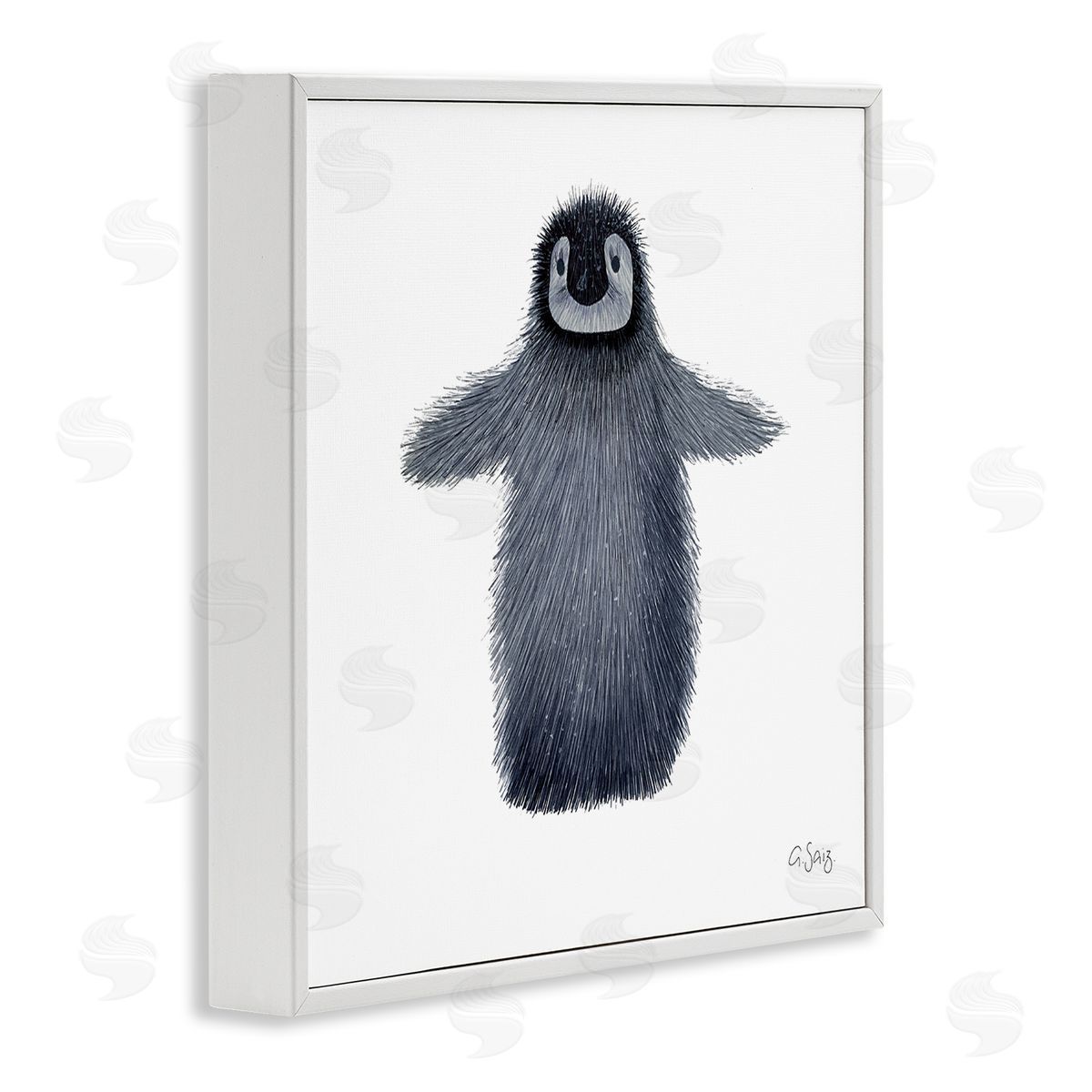 Ale Saiz Studio Adorable Baby Penguin Bird Arctic Animal Illustration White Framed Glicee Wall Art Print