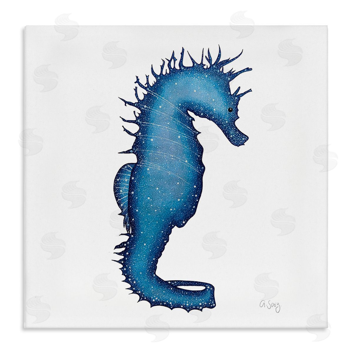 Ale Saiz Studio Saturated Seahorse Blue Speckled Stars Sea Life Stretched Canvas Wall Art Print