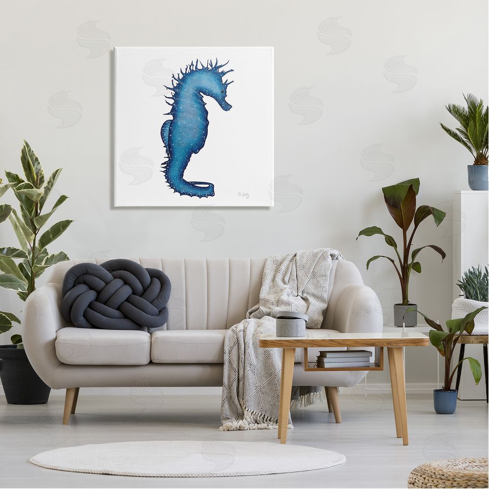 Ale Saiz Studio Saturated Seahorse Blue Speckled Stars Sea Life Canvas Wall Art in Room