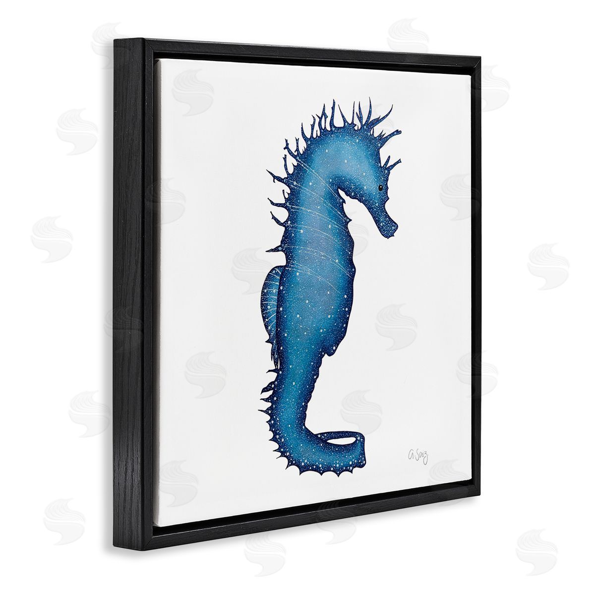 Ale Saiz Studio Saturated Seahorse Blue Speckled Stars Sea Life Black Floating Frame Canvas Wall Art Print