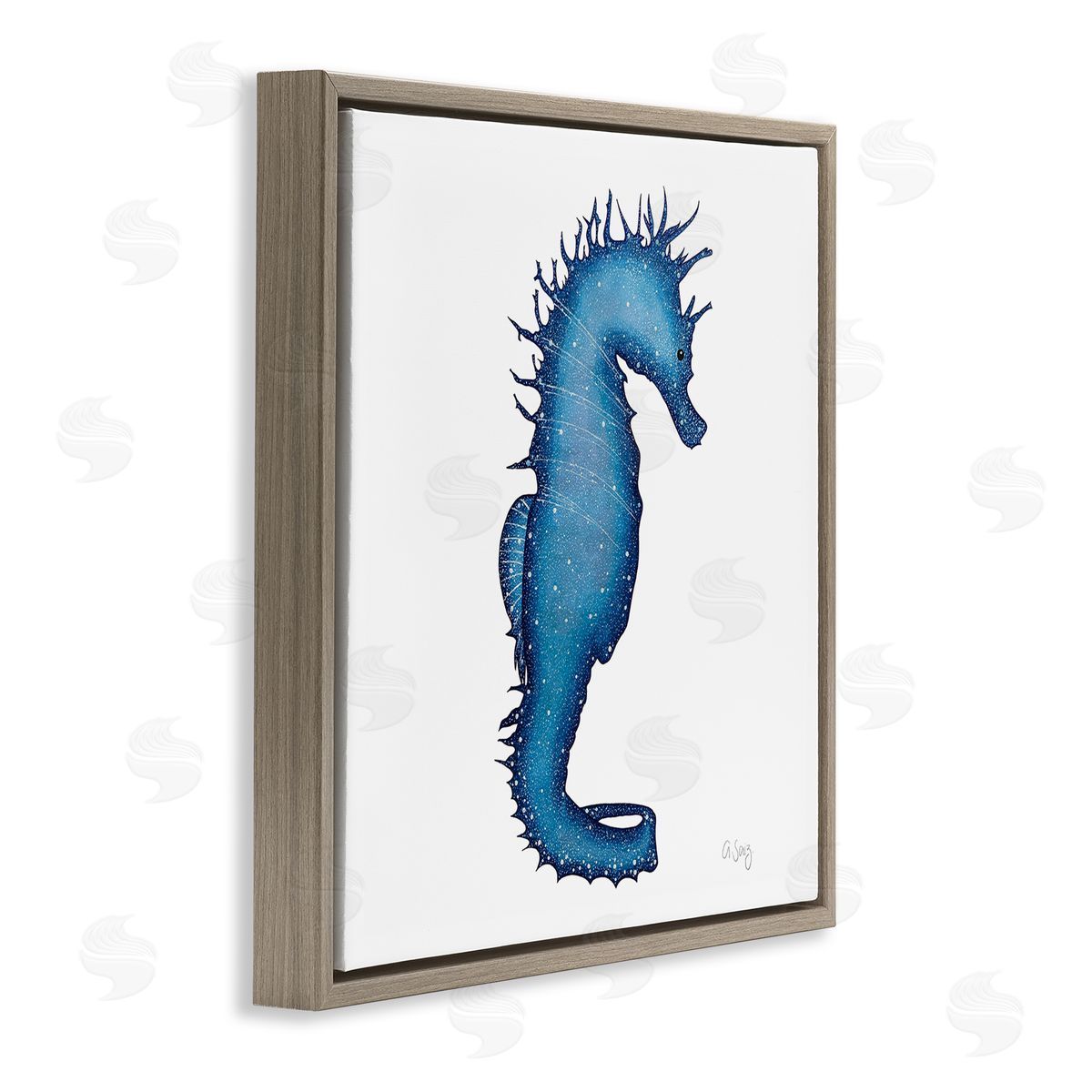 Ale Saiz Studio Saturated Seahorse Blue Speckled Stars Sea Life Brown Floating Frame Canvas Wall Art Print