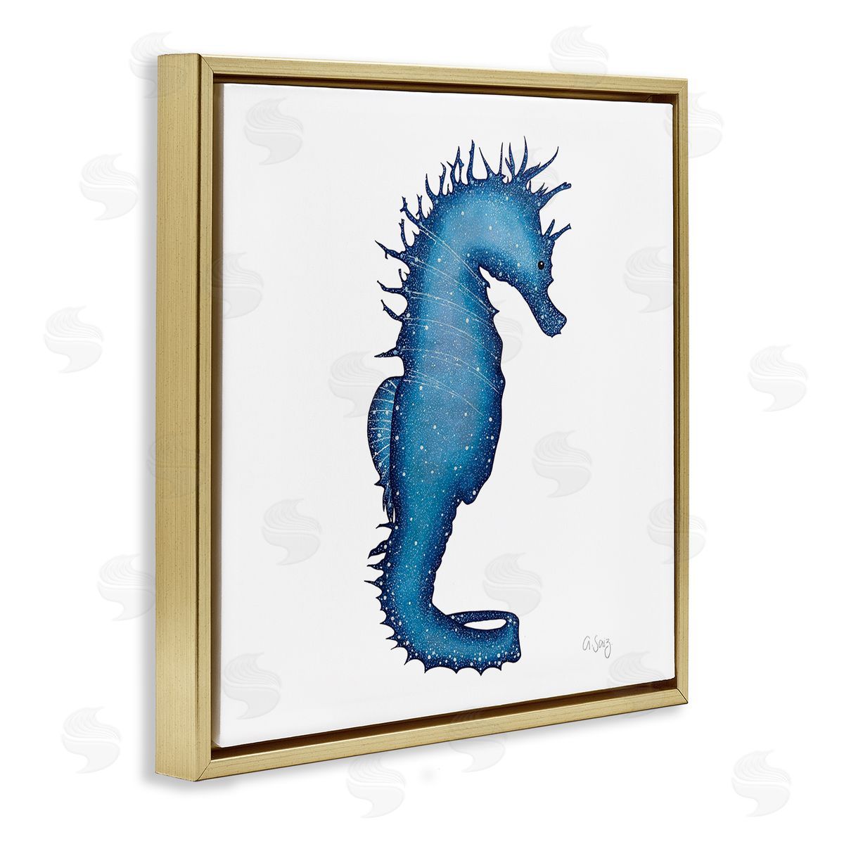 Ale Saiz Studio Saturated Seahorse Blue Speckled Stars Sea Life Gold Floating Frame Canvas Wall Art Print