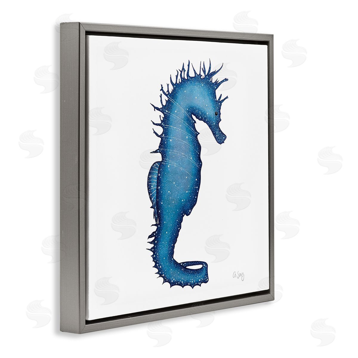Ale Saiz Studio Saturated Seahorse Blue Speckled Stars Sea Life Gray Floating Frame Canvas Wall Art Print