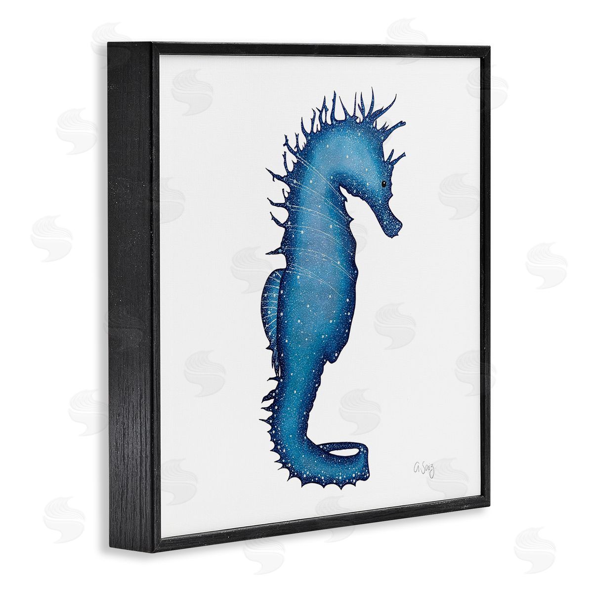 Ale Saiz Studio Saturated Seahorse Blue Speckled Stars Sea Life Black Framed Glicee Wall Art Print