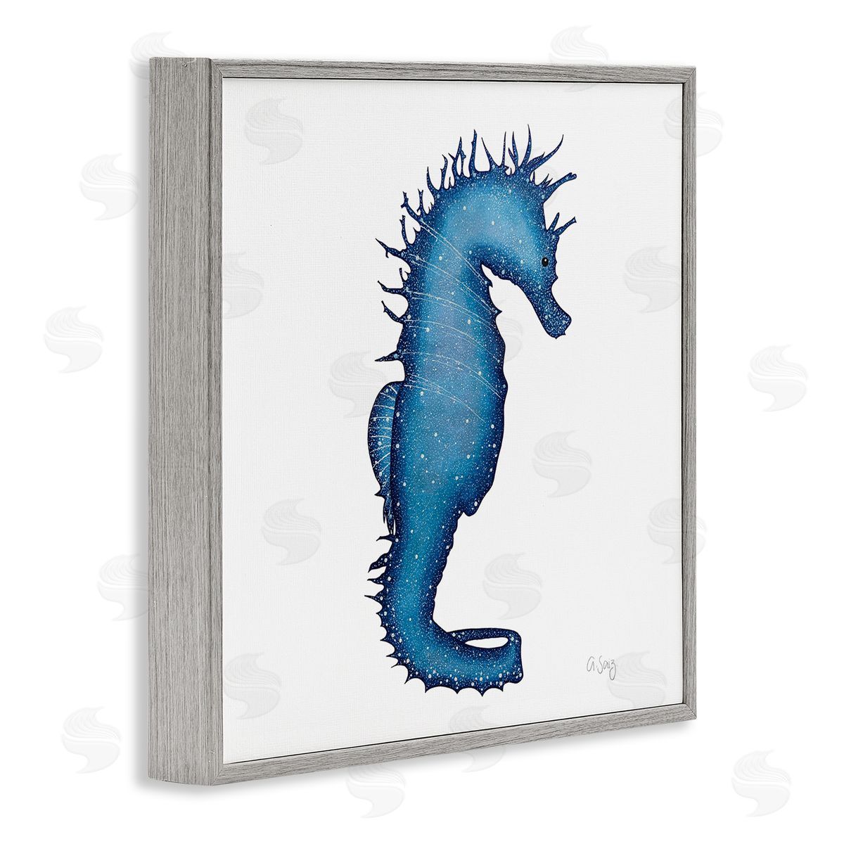 Ale Saiz Studio Saturated Seahorse Blue Speckled Stars Sea Life Gray Framed Glicee Wall Art Print