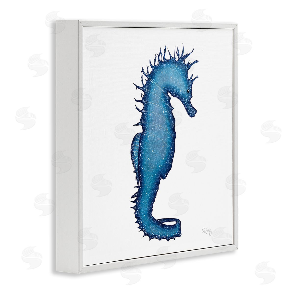 Ale Saiz Studio Saturated Seahorse Blue Speckled Stars Sea Life White Framed Glicee Wall Art Print