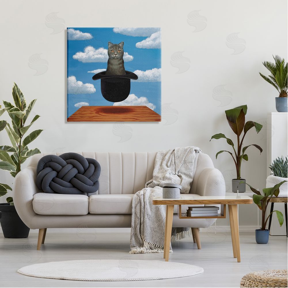 Chameleon Design Inc. Surreal Grey Cat Floating Hat Cloudy Sky  Canvas Wall Art in Room