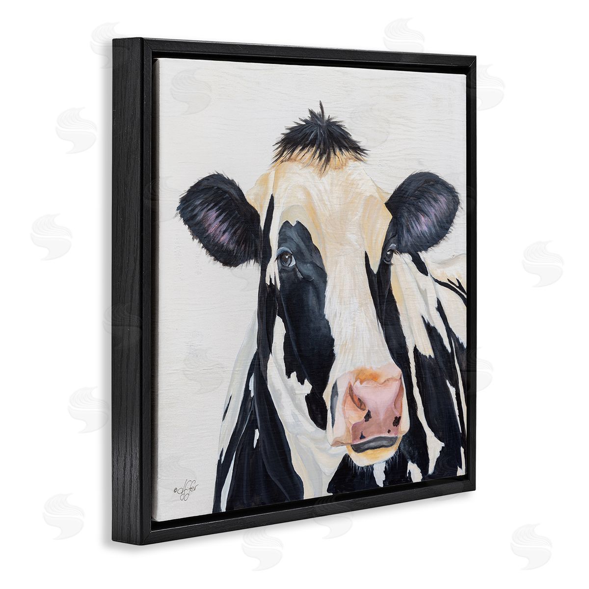 Diane Fifer Farm Cow Cattle Closeup Country Animal Portrait  Black Floating Frame Canvas Wall Art Print