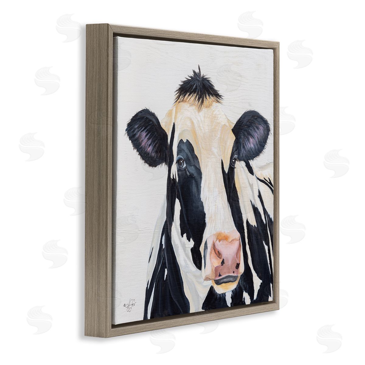 Diane Fifer Farm Cow Cattle Closeup Country Animal Portrait  Brown Floating Frame Canvas Wall Art Print