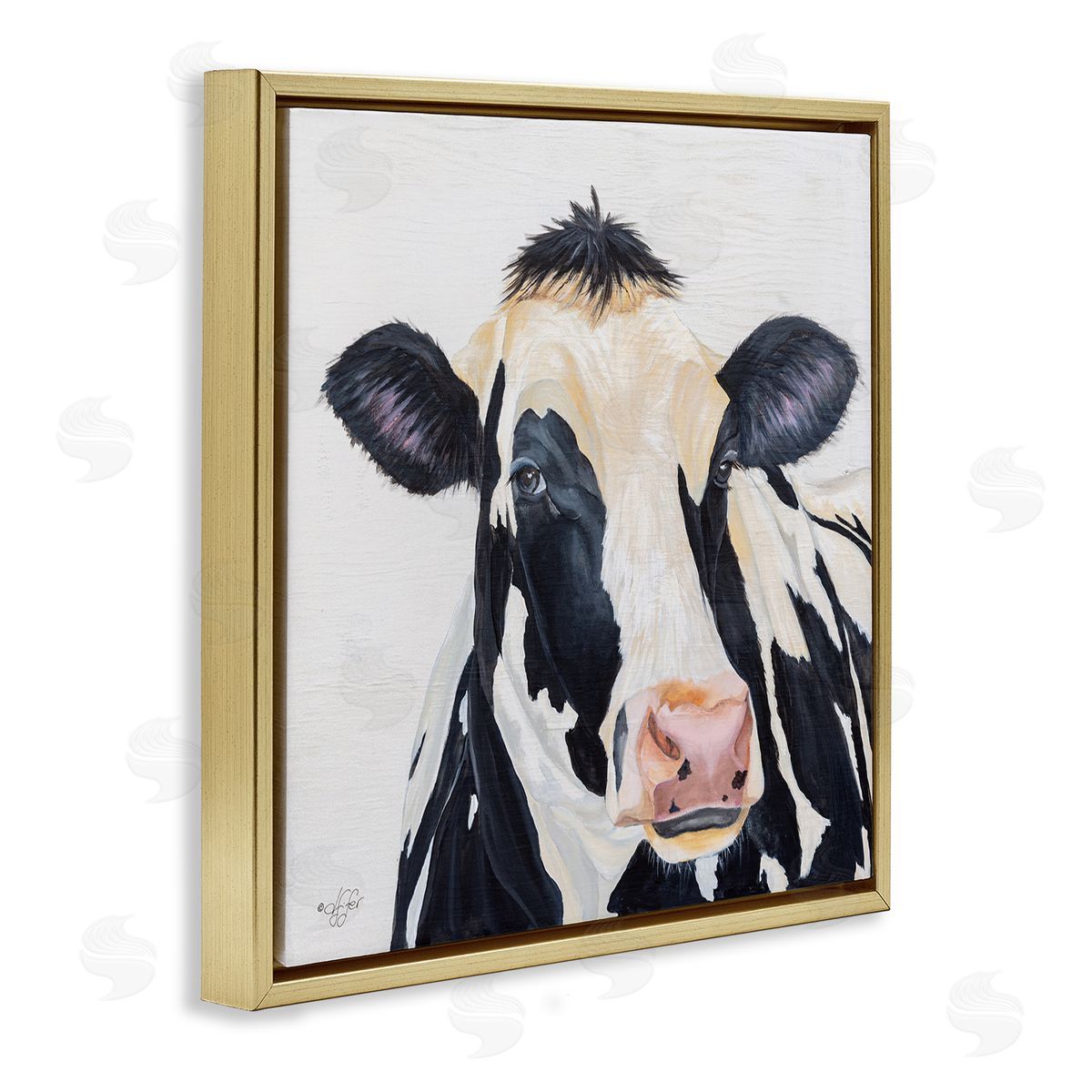 Diane Fifer Farm Cow Cattle Closeup Country Animal Portrait  Gold Floating Frame Canvas Wall Art Print