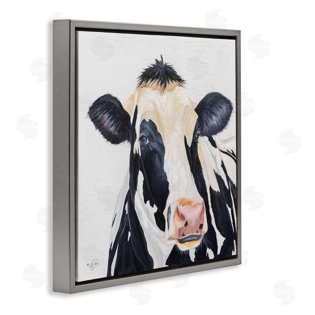 Diane Fifer Farm Cow Cattle Closeup Country Animal Portrait  Gray Floating Frame Canvas Wall Art Print