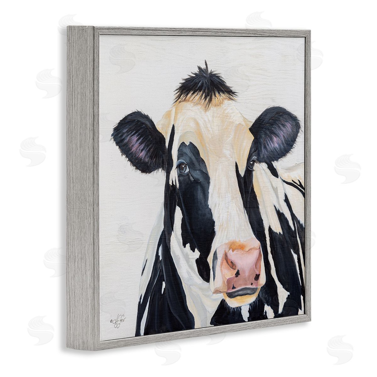 Diane Fifer Farm Cow Cattle Closeup Country Animal Portrait  Gray Framed Glicee Wall Art Print