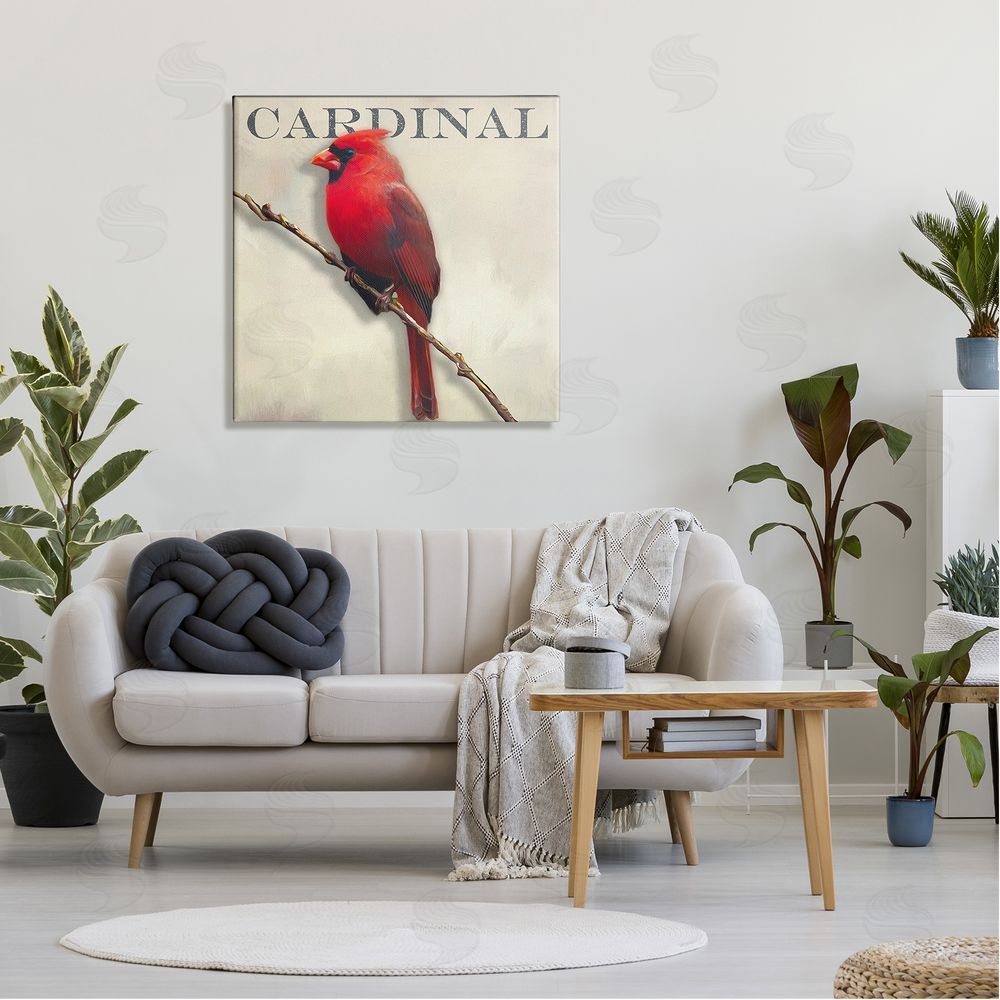 Alpenglow Workshop Bold Red Cardinal Bird Portrait Rustic Text Design Canvas Wall Art in Room