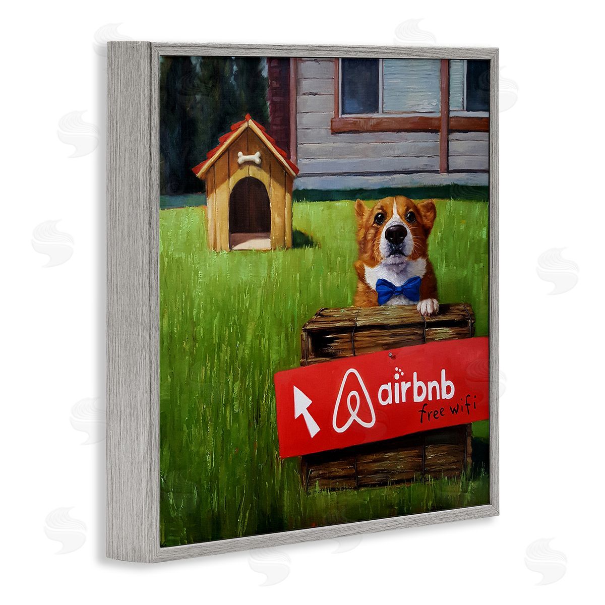 Lucia Heffernan Doghouse Rental Funny Bowtie Corgi Puppy  Gray Framed Glicee Wall Art Print