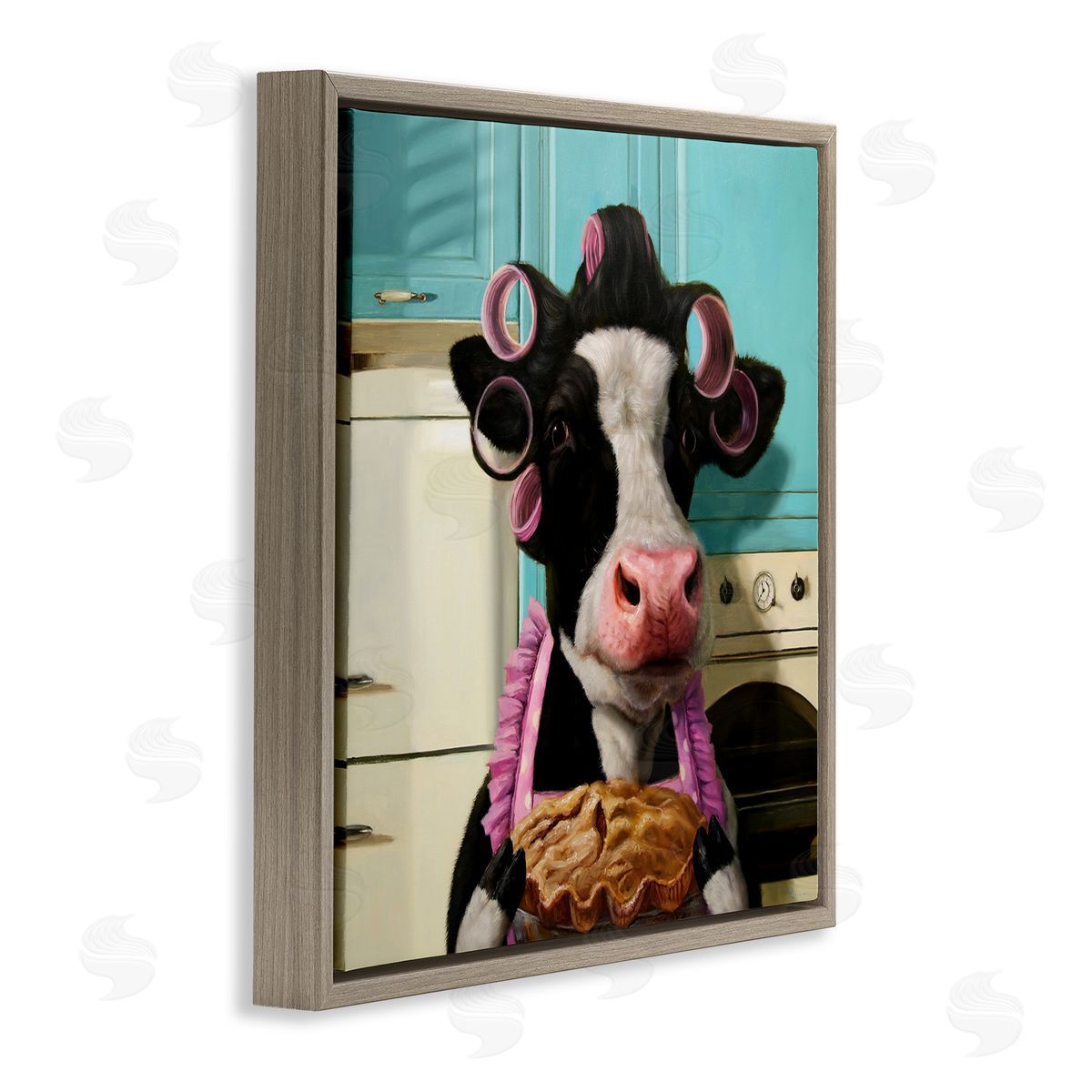 Glamorous Cow Baking Pie Brown Floating Frame Canvas Wall Art, Home Decor by Lucia Heffernan