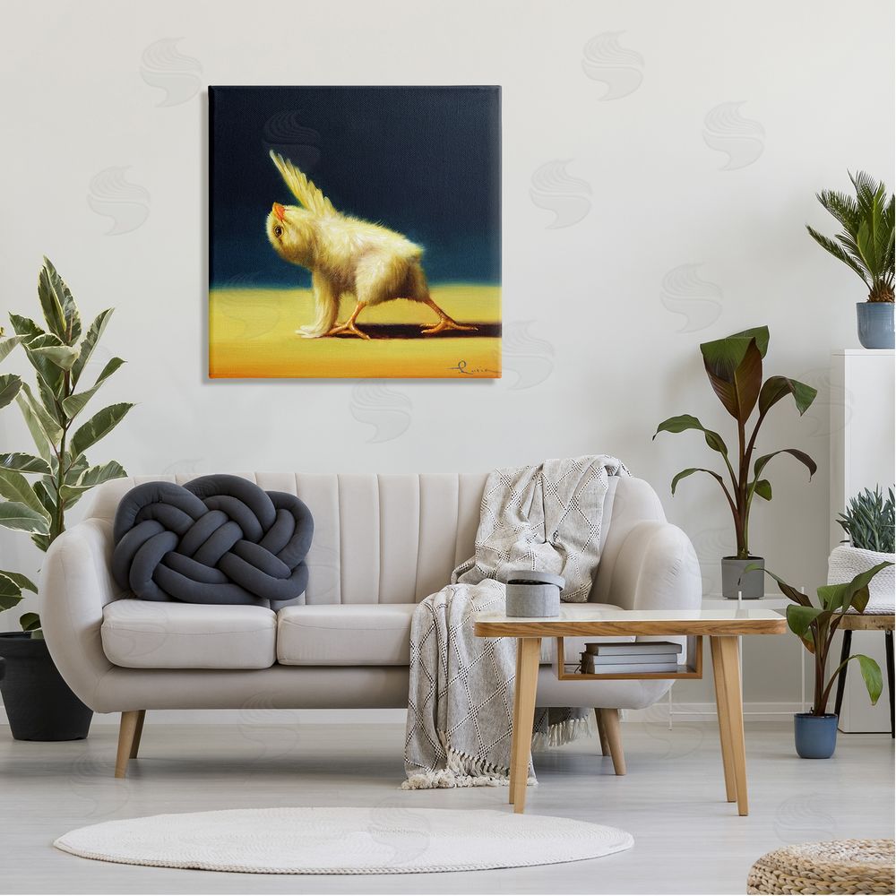 Lucia Heffernan Detailed Stretching Yoga Chick Bird Painting  Canvas Wall Art in Room