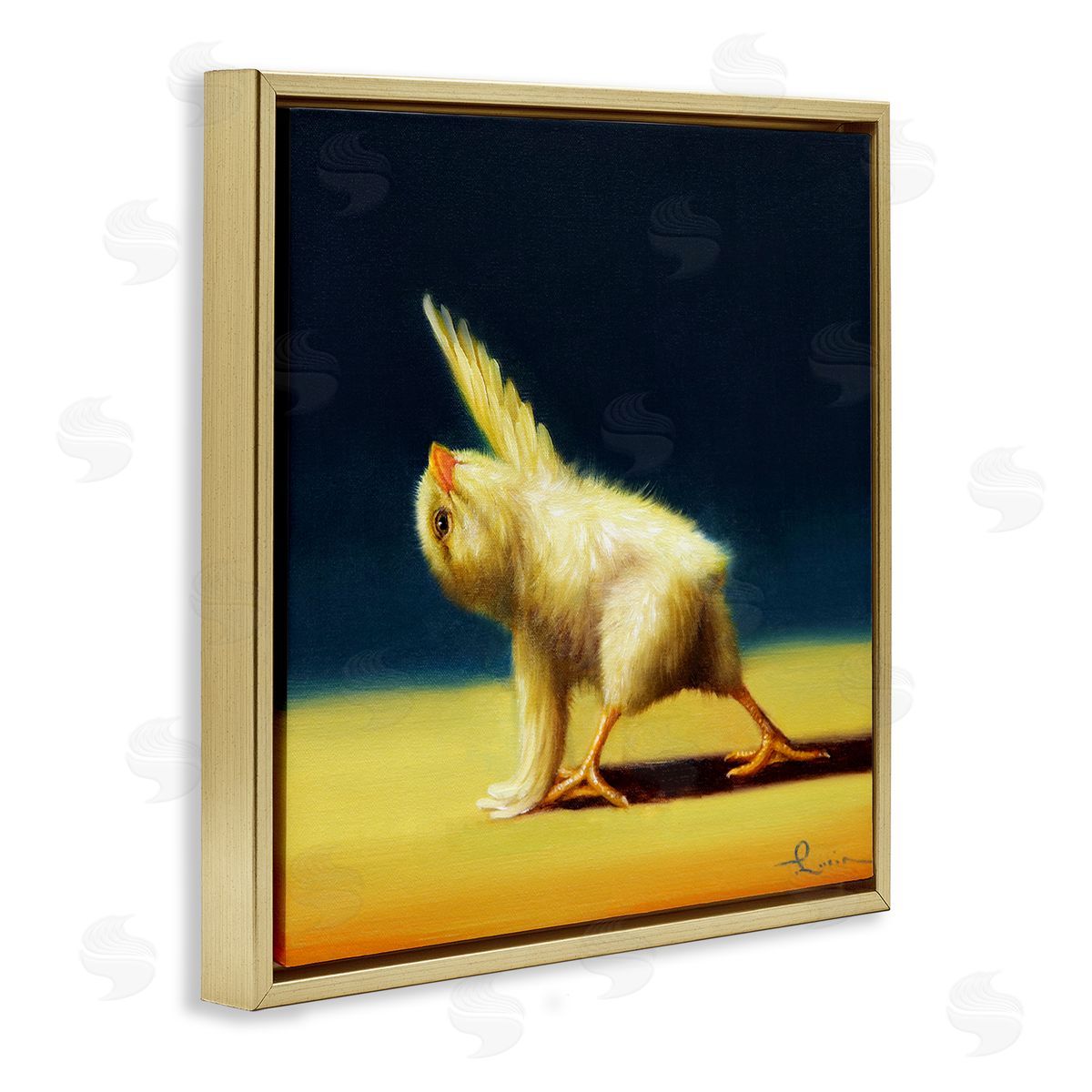 Lucia Heffernan Detailed Stretching Yoga Chick Bird Painting  Gold Floating Frame Canvas Wall Art Print