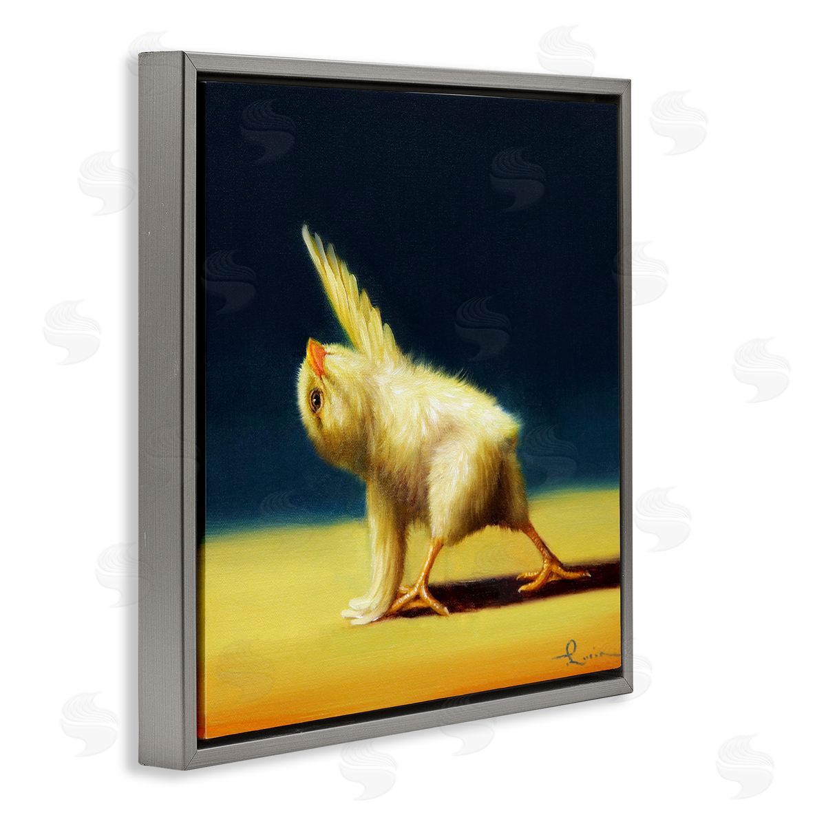 Lucia Heffernan Detailed Stretching Yoga Chick Bird Painting  Gray Floating Frame Canvas Wall Art Print