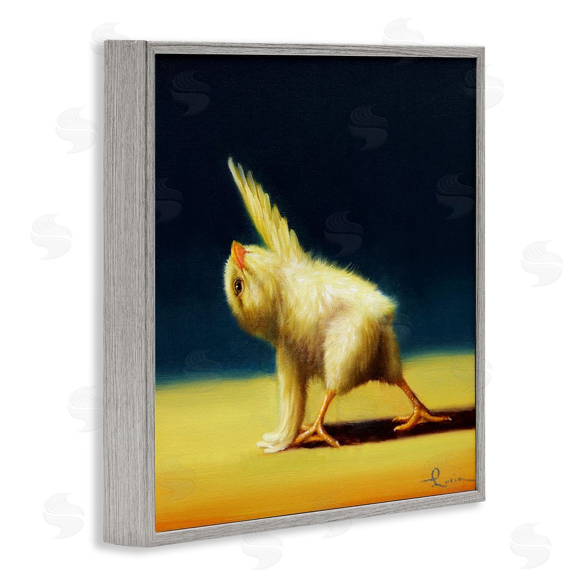 Lucia Heffernan Detailed Stretching Yoga Chick Bird Painting  Gray Framed Glicee Wall Art Print