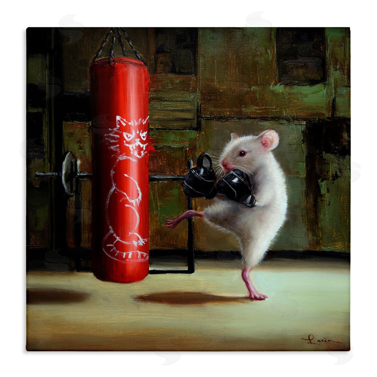 Lucia Heffernan Detailed Mouse Kick Boxing Cat Punching Bag  Stretched Canvas Wall Art Print