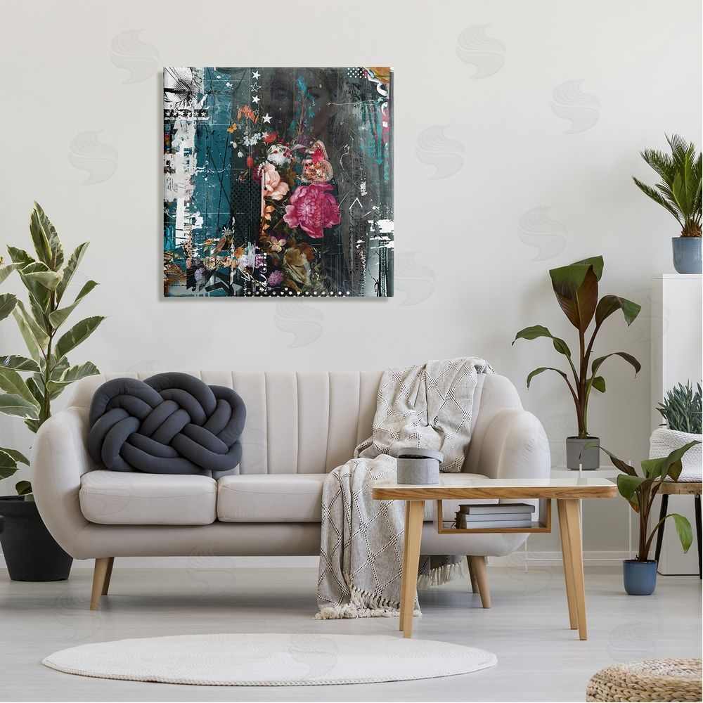 Teis Albers Vintage Street Style Layered Collage Urban Floral Detail Canvas Wall Art in Room