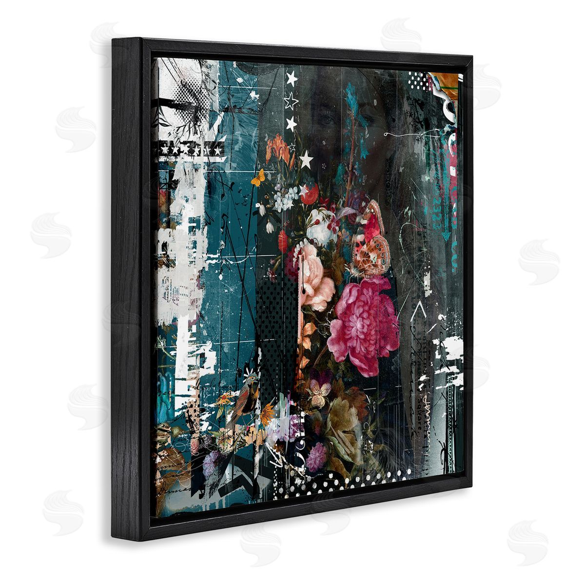 Teis Albers Vintage Street Style Layered Collage Urban Floral Detail Black Floating Frame Canvas Wall Art Print
