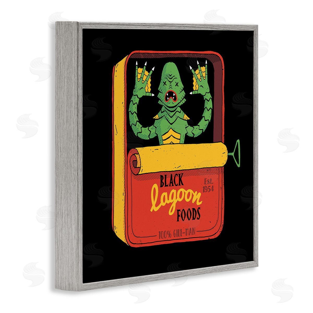 Michael Buxton Black Lagoon Creature Novelty Tuna Can Design Gray Framed Glicee Wall Art Print
