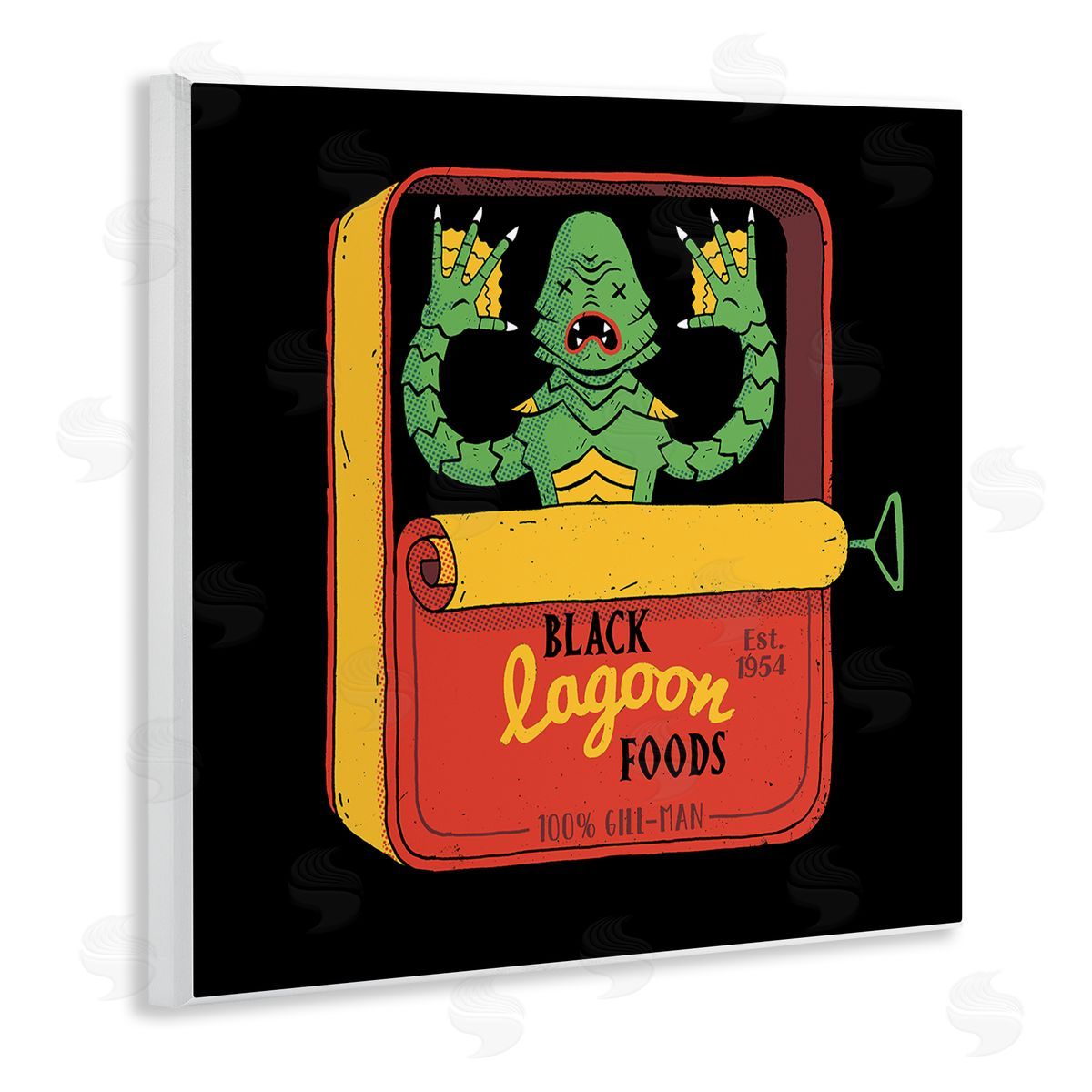 Michael Buxton Black Lagoon Creature Novelty Tuna Can Design Wooden Wall Plaque Art Print