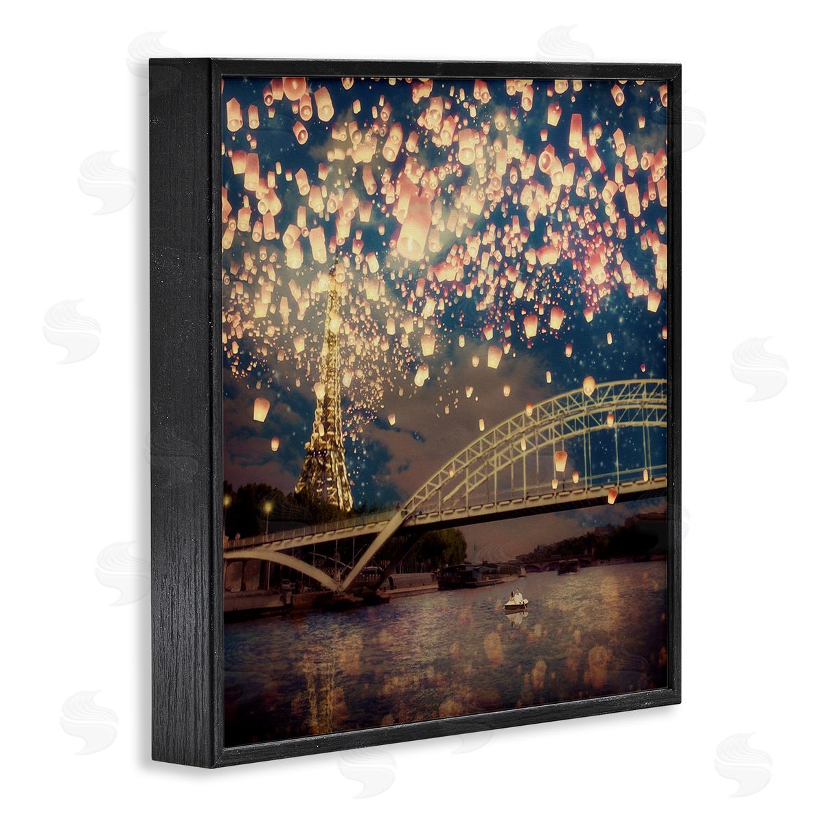 Paula Belle Flores Luminous Lanterns Parisian City Skyline Modern Bridge Black Framed Glicee Wall Art Print