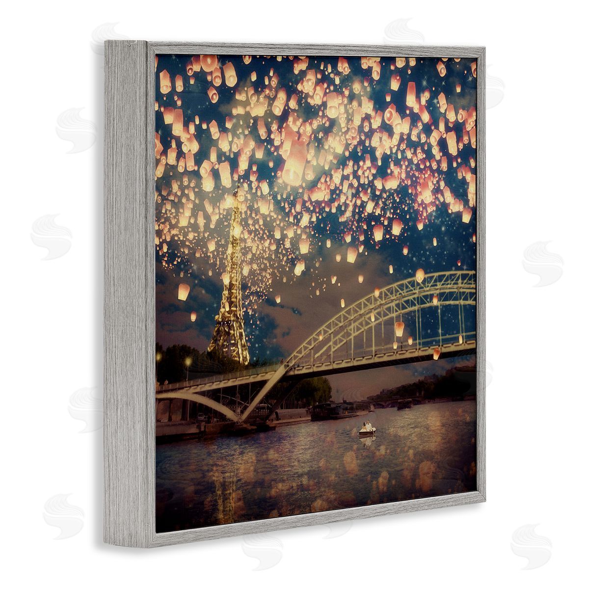Paula Belle Flores Luminous Lanterns Parisian City Skyline Modern Bridge Gray Framed Glicee Wall Art Print