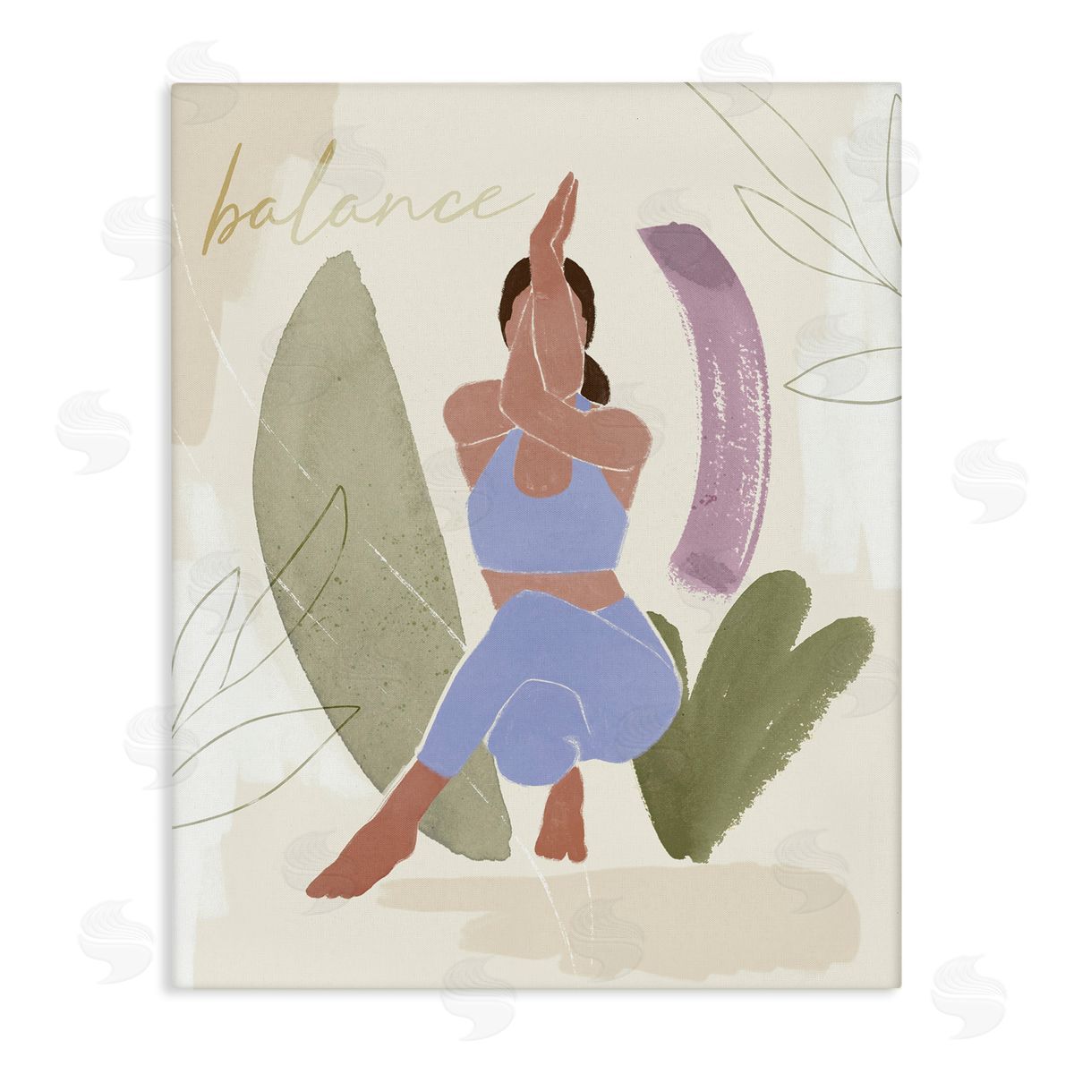 Victoria Barnes Balance Typography Fitness Yoga Pose Botanical  Stretched Canvas Wall Art Print