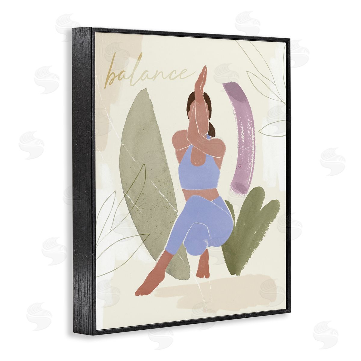 Victoria Barnes Balance Typography Fitness Yoga Pose Botanical  Black Framed Giclee Wall Art Print