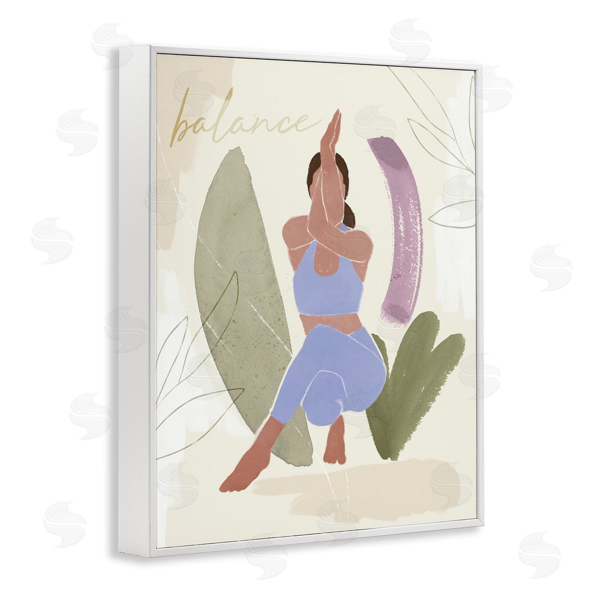 Victoria Barnes Balance Typography Fitness Yoga Pose Botanical  White Framed Giclee Wall Art Print