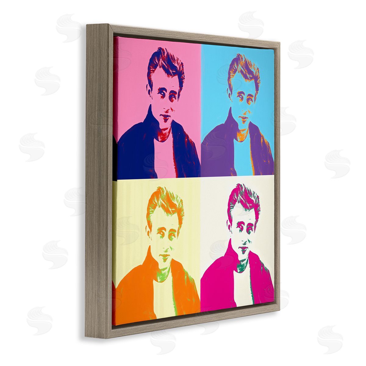 Daniel Sproul Vivid Pop Style Portrait Squares Person Man Brown Floating Frame Canvas Wall Art Print