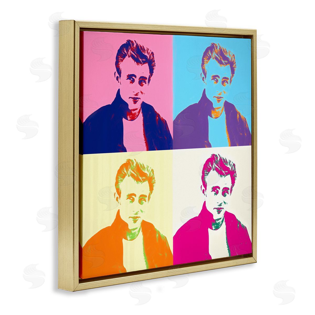 Daniel Sproul Vivid Pop Style Portrait Squares Person Man Gold Floating Frame Canvas Wall Art Print