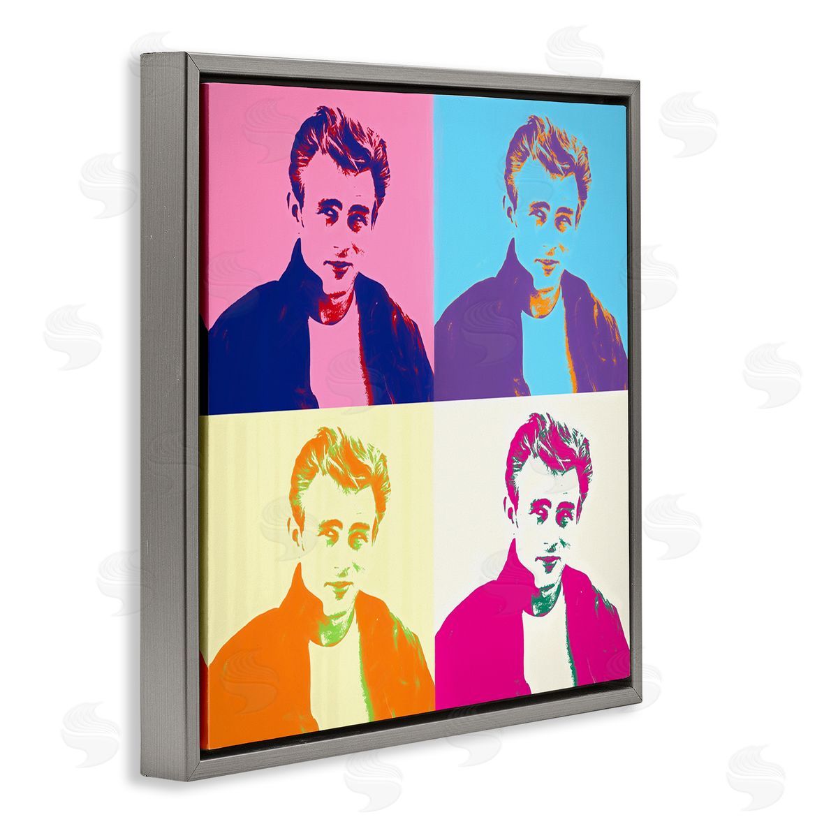 Daniel Sproul Vivid Pop Style Portrait Squares Person Man Gray Floating Frame Canvas Wall Art Print